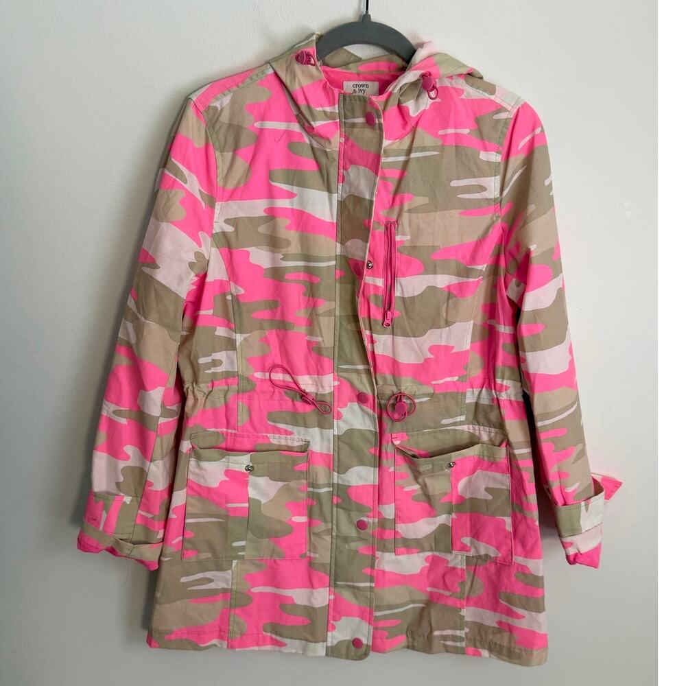 Crown & Ivy Pink Camo Cinch Waist Jacket size small